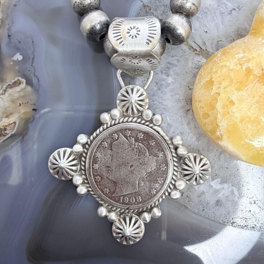 1908 Genuine US Liberty Head Nickel Decorated Unisex Sterling Silver Pendant